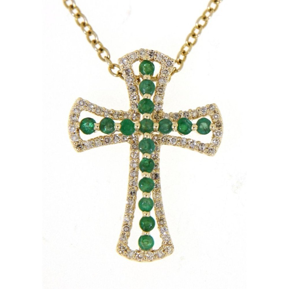 Real Diamond Cross Religious Emerald Pendant